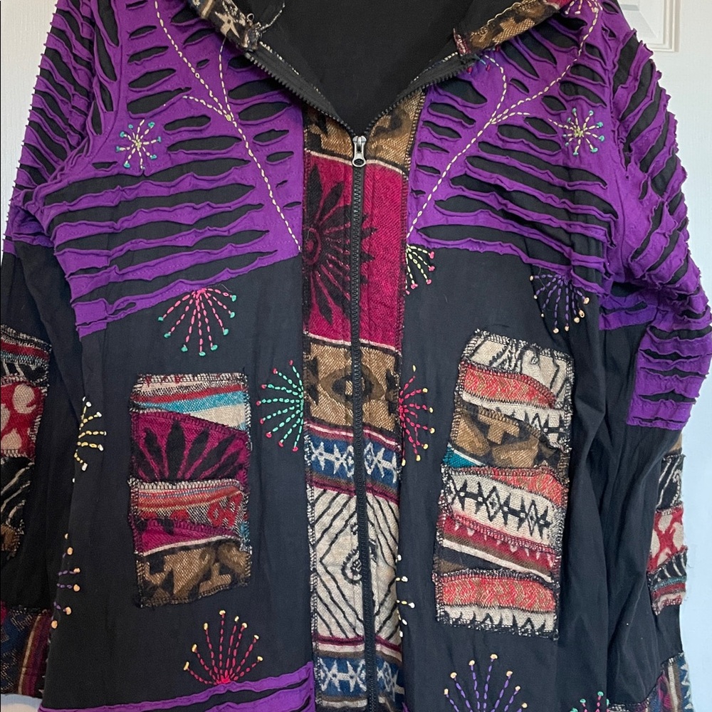 Rising International 2XL Purple/Black Hooded full zip Cardigan jacket tribal - Picture 4 of 11